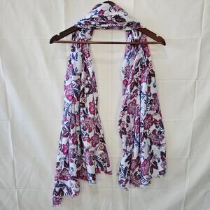 Old Navy Floral Long Frayed Hem Scarf White Pink One Size 72x28